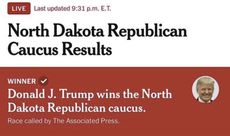 President Trump CRUSHES Nikki Haley in North Dakota Caucus by Winning Nearly 85% of the Vote